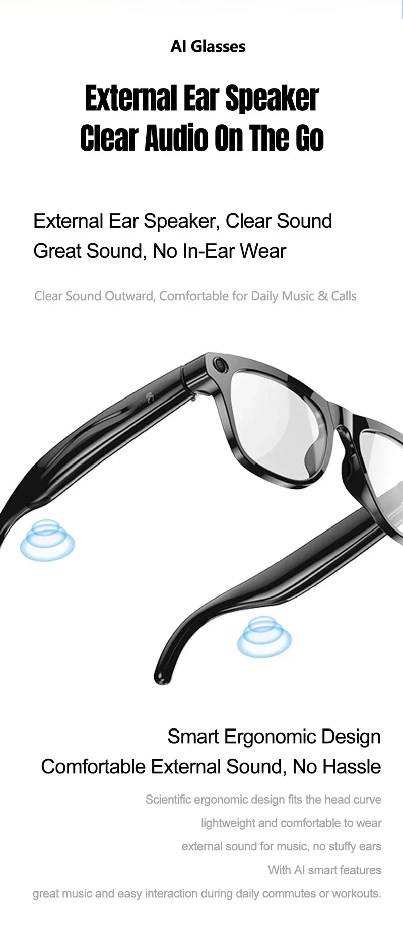 Lenovo Next-Gen Smart AI Glasses - HD Camera, Bluetooth Audio & UV Protection